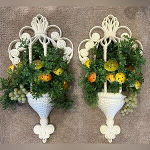 VTG Burwood Homco Large Wall Pocket Hanging Planter Decor (2) Sconces Mushrooms